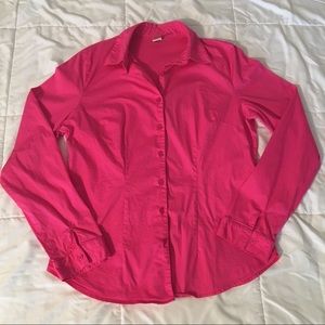 Long Elegant Legs, Fitted Pink Button Down